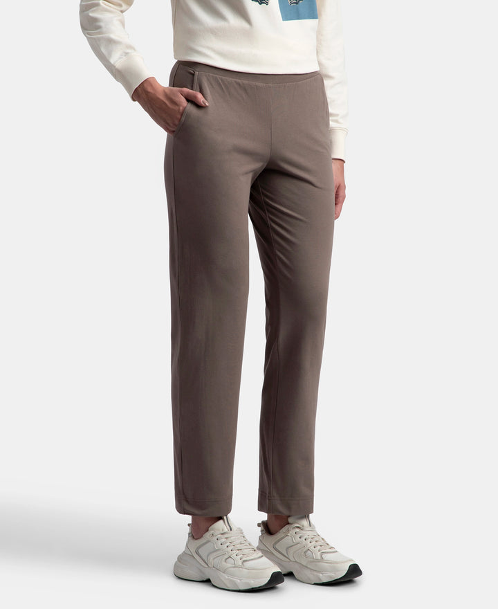 Super Combed Cotton Elastane Stretch Relaxed Fit Trackpants With Side Pockets - Dark Khaki