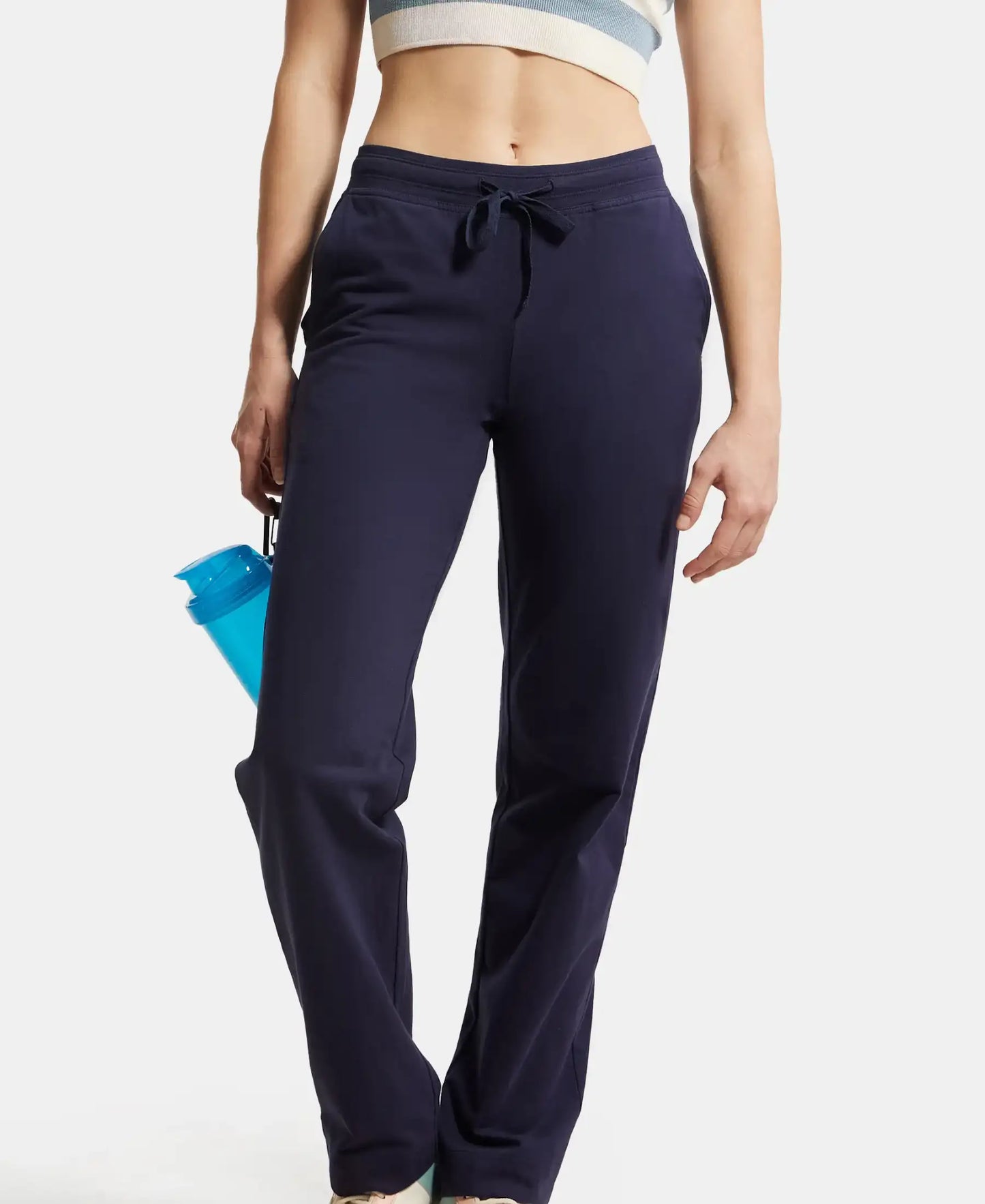 Super Combed Cotton Elastane Stretch Relaxed Fit Trackpants With Side Pockets - Navy Blazer