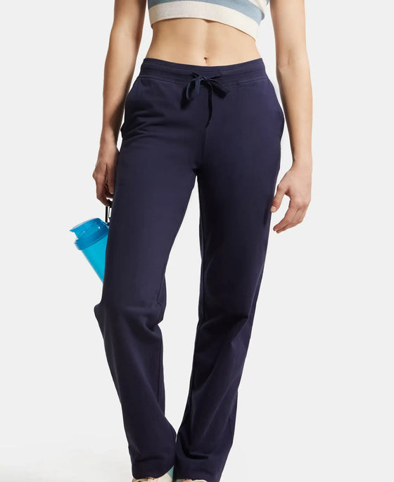 Super Combed Cotton Elastane Stretch Relaxed Fit Trackpants With Side Pockets - Navy Blazer