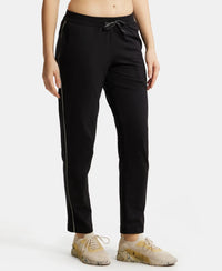 Super Combed Cotton Rich Relaxed Fit Trackpants With Contrast Side Piping and Pockets - Black