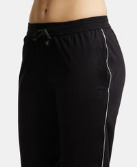 Super Combed Cotton Rich Relaxed Fit Trackpants With Contrast Side Piping and Pockets - Black