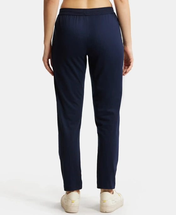 Super Combed Cotton Rich Relaxed Fit Trackpants With Contrast Side Piping and Pockets - Navy Blazer