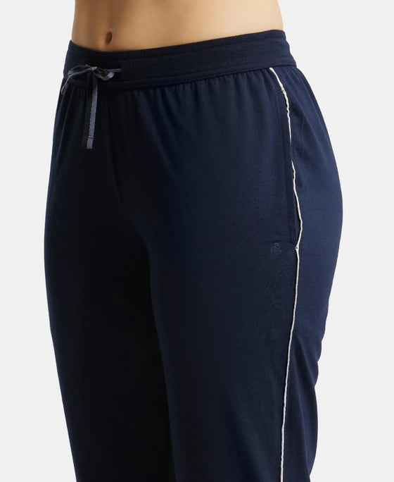 Super Combed Cotton Rich Relaxed Fit Trackpants With Contrast Side Piping and Pockets - Navy Blazer