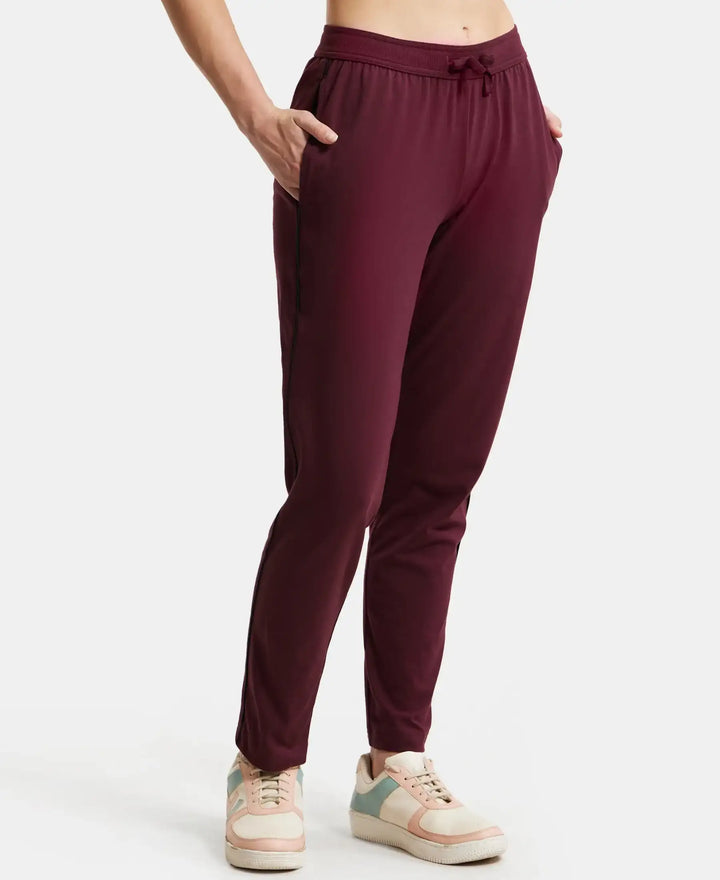 Super Combed Cotton Rich Relaxed Fit Trackpants With Contrast Side Piping and Pockets - Wine Tasting