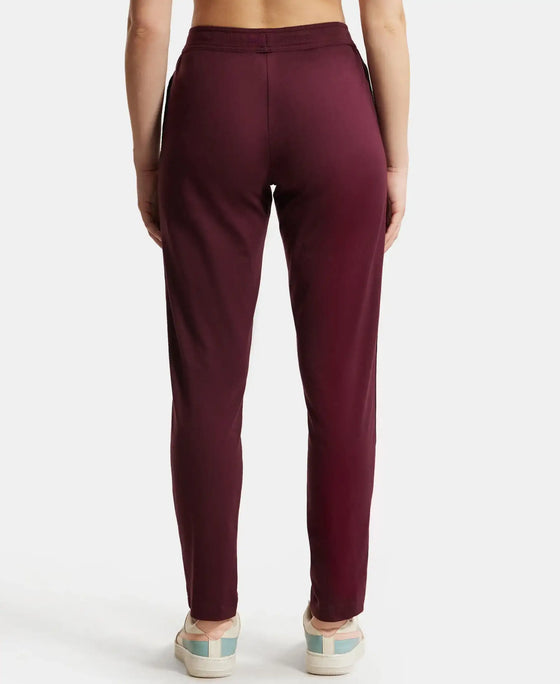 Super Combed Cotton Rich Relaxed Fit Trackpants With Contrast Side Piping and Pockets - Wine Tasting