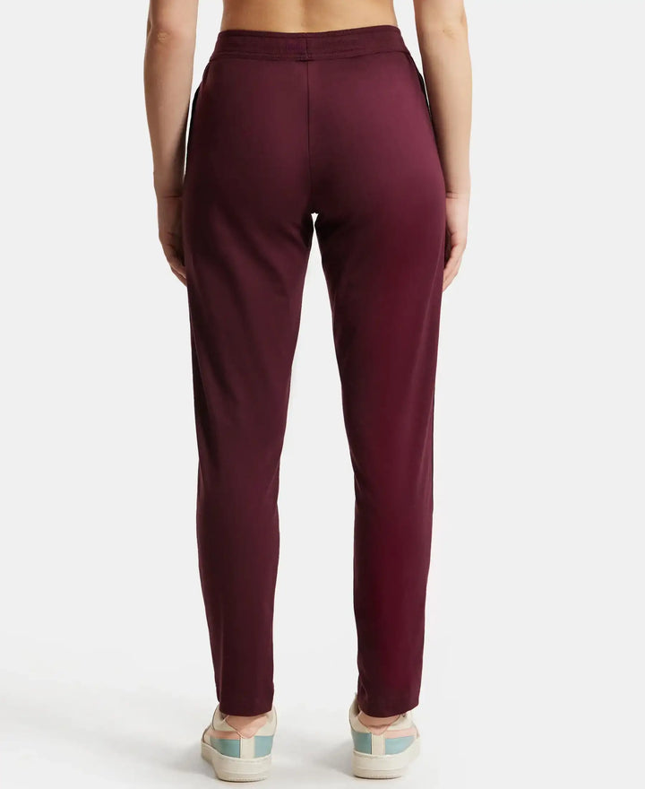 Super Combed Cotton Rich Relaxed Fit Trackpants With Contrast Side Piping and Pockets - Wine Tasting