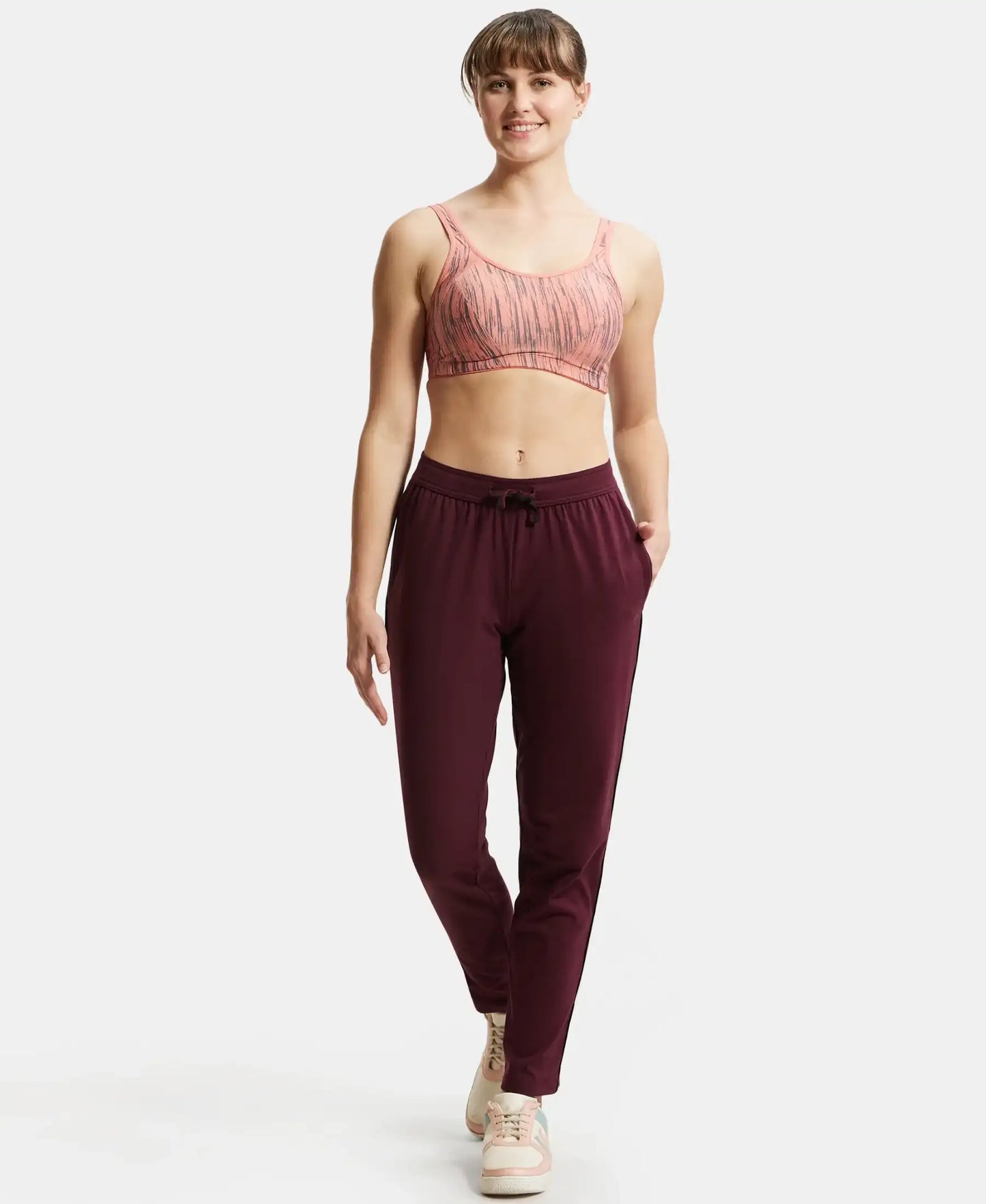 Super Combed Cotton Rich Relaxed Fit Trackpants With Contrast Side Piping and Pockets - Wine Tasting