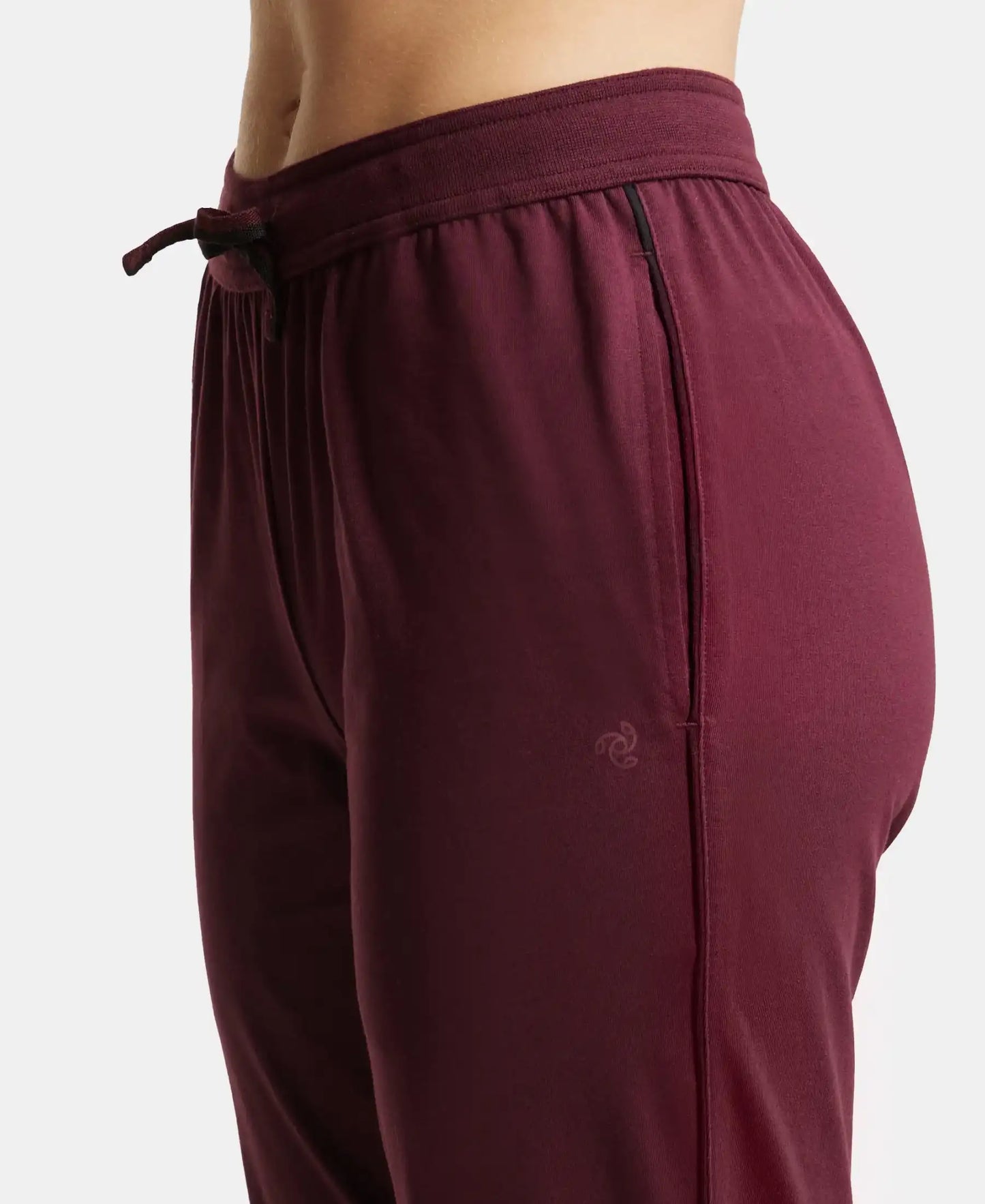 Super Combed Cotton Rich Relaxed Fit Trackpants With Contrast Side Piping and Pockets - Wine Tasting