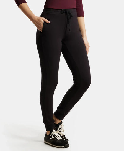 Super Combed Cotton Elastane French Terry Relaxed Fit Joggers With Zipper Pockets - Black