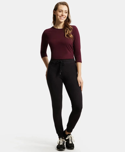 Super Combed Cotton Elastane French Terry Relaxed Fit Joggers With Zipper Pockets - Black