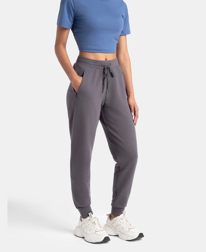 Super Combed Cotton Elastane French Terry Relaxed Fit Joggers With Zipper Pockets - Blackened Pearl