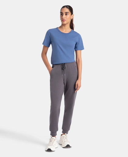 Super Combed Cotton Elastane French Terry Relaxed Fit Joggers With Zipper Pockets - Blackened Pearl