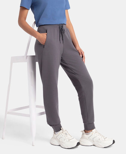 Super Combed Cotton Elastane French Terry Relaxed Fit Joggers With Zipper Pockets - Blackened Pearl
