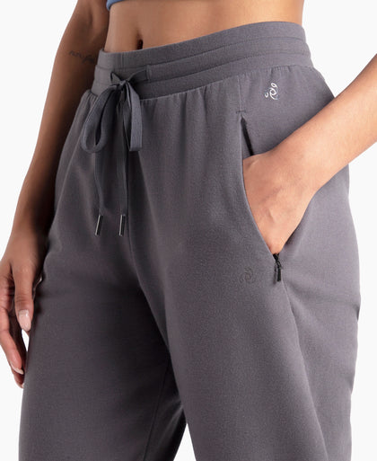 Super Combed Cotton Elastane French Terry Relaxed Fit Joggers With Zipper Pockets - Blackened Pearl