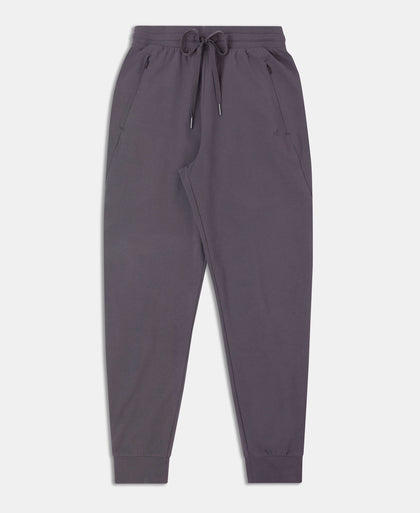 Super Combed Cotton Elastane French Terry Relaxed Fit Joggers With Zipper Pockets - Blackened Pearl