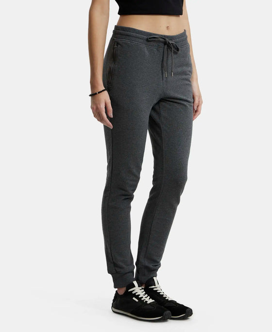 Super Combed Cotton Elastane French Terry Slim Fit Joggers With Zipper Pockets - Charcoal Melange