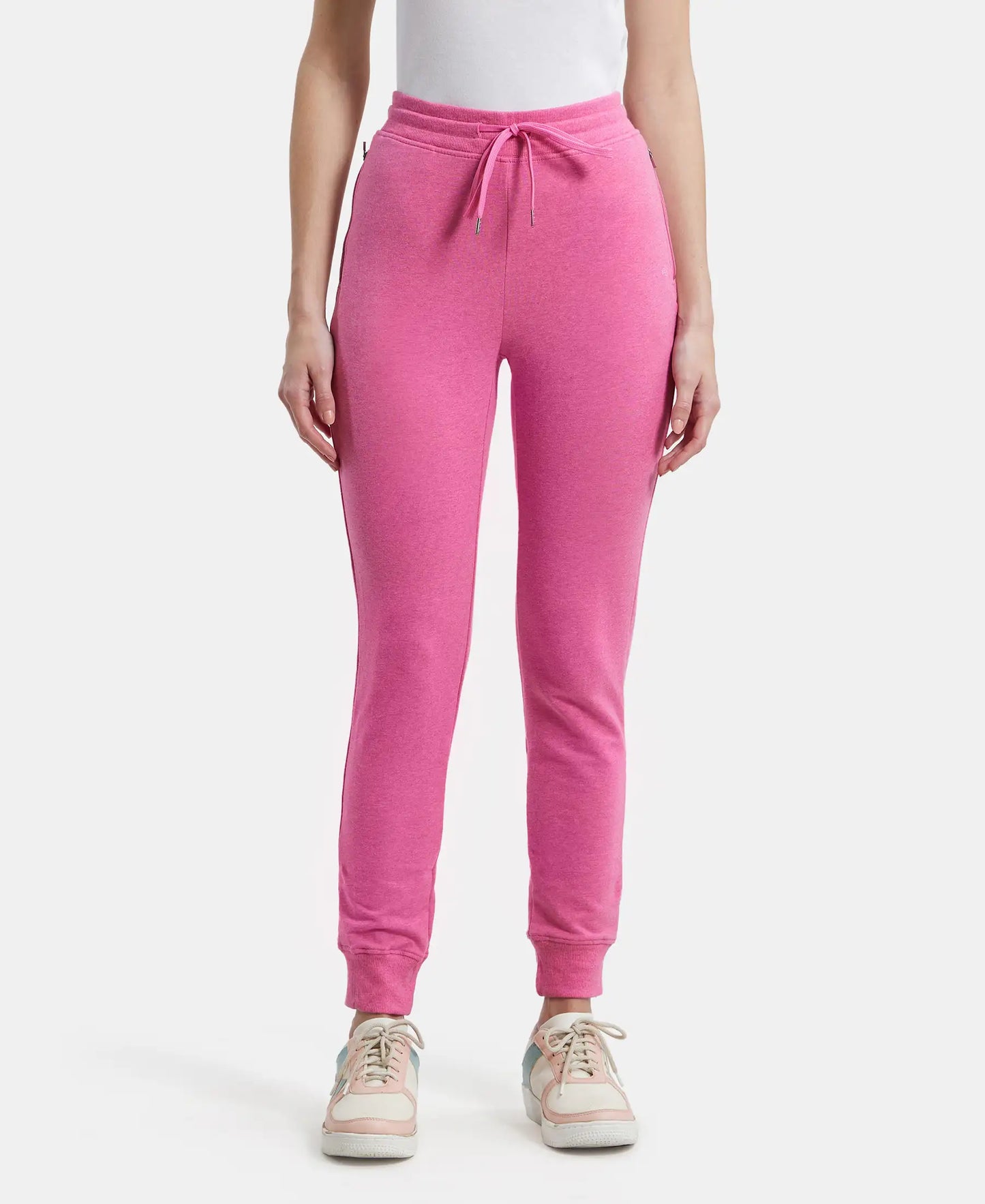Super Combed Cotton Elastane French Terry Relaxed Fit Joggers With Zipper Pockets - Ibis Rose Melange