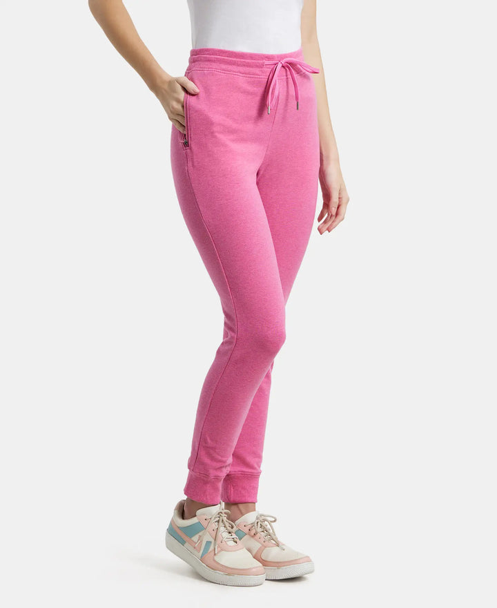 Super Combed Cotton Elastane French Terry Slim Fit Joggers With Zipper Pockets - Ibis Rose Melange