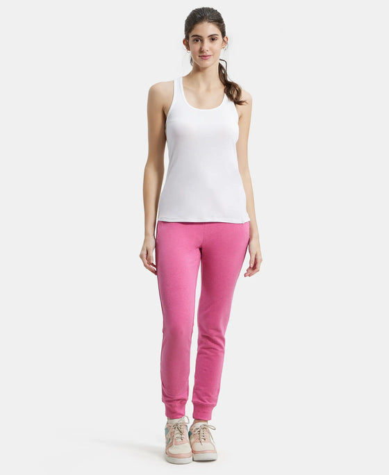 Super Combed Cotton Elastane French Terry Slim Fit Joggers With Zipper Pockets - Ibis Rose Melange