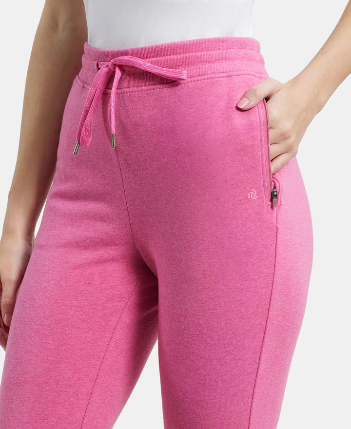 Super Combed Cotton Elastane French Terry Slim Fit Joggers With Zipper Pockets - Ibis Rose Melange