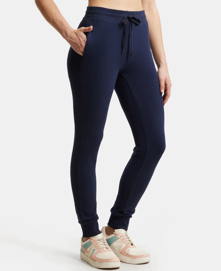Super Combed Cotton Elastane French Terry Relaxed Fit Joggers With Zipper Pockets - Navy Blazer