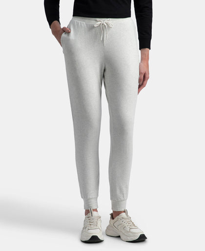 Super Combed Cotton Elastane French Terry Relaxed Fit Joggers With Zipper Pockets - Off White Melange