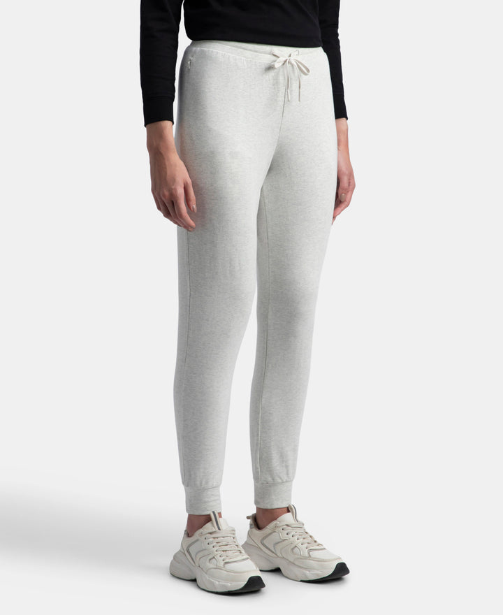 Super Combed Cotton Elastane French Terry Relaxed Fit Joggers With Zipper Pockets - Off White Melange