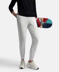 Super Combed Cotton Elastane French Terry Relaxed Fit Joggers With Zipper Pockets - Off White Melange