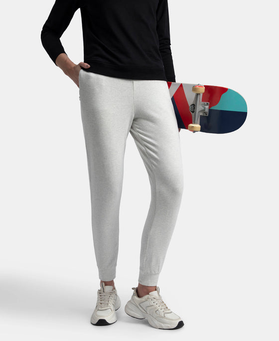 Super Combed Cotton Elastane French Terry Relaxed Fit Joggers With Zipper Pockets - Off White Melange