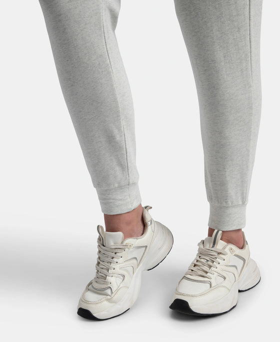 Super Combed Cotton Elastane French Terry Relaxed Fit Joggers With Zipper Pockets - Off White Melange
