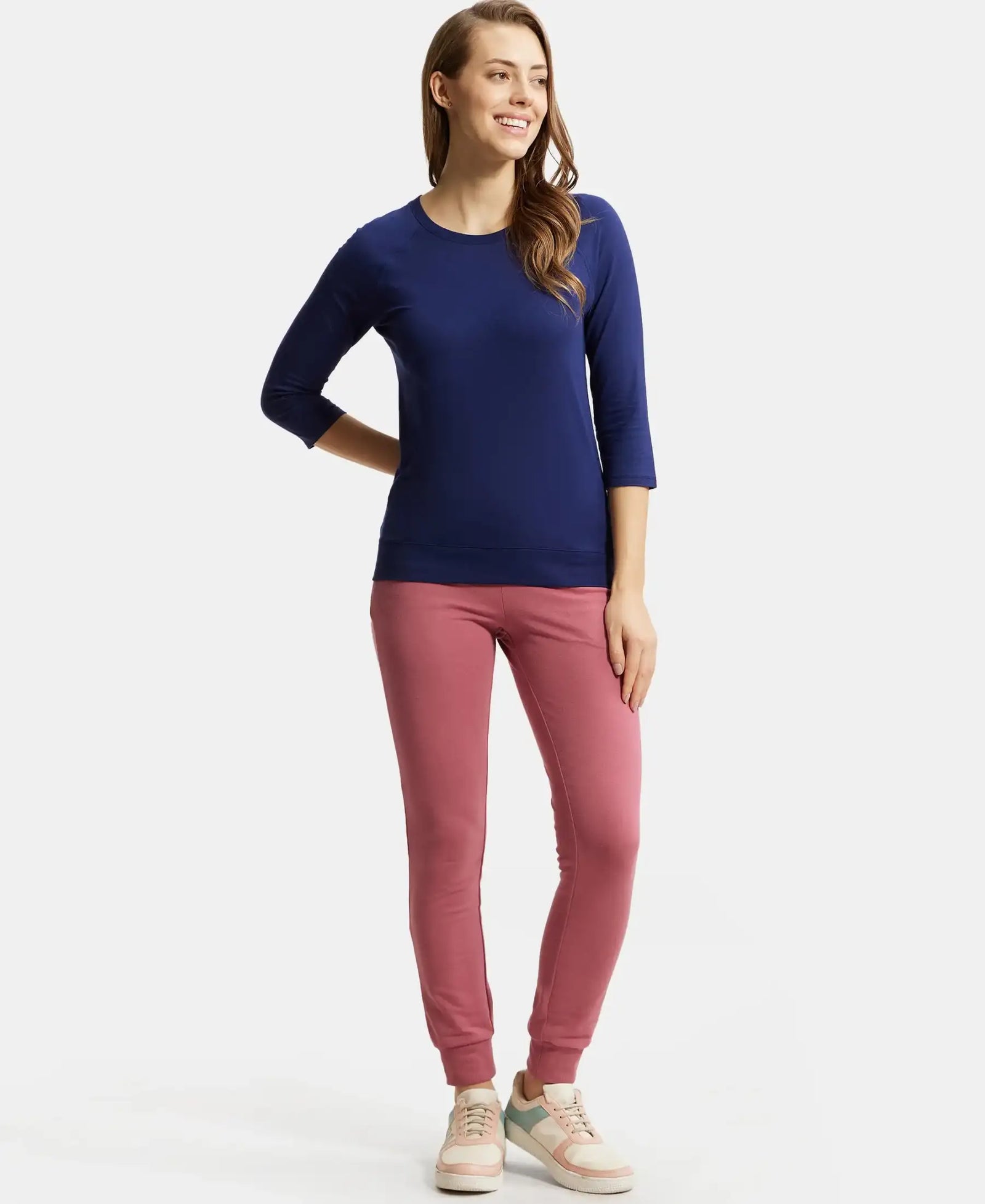 Super Combed Cotton Elastane French Terry Relaxed Fit Joggers With Zipper Pockets - Rose Wine