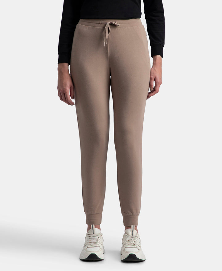 Super Combed Cotton Elastane French Terry Relaxed Fit Joggers With Zipper Pockets - Taupe Grey