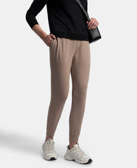 Super Combed Cotton Elastane French Terry Relaxed Fit Joggers With Zipper Pockets - Taupe Grey