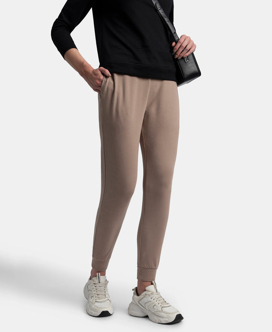 Super Combed Cotton Elastane French Terry Relaxed Fit Joggers With Zipper Pockets - Taupe Grey