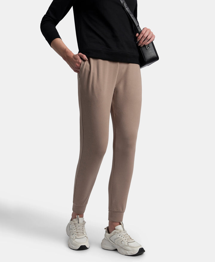 Super Combed Cotton Elastane French Terry Relaxed Fit Joggers With Zipper Pockets - Taupe Grey