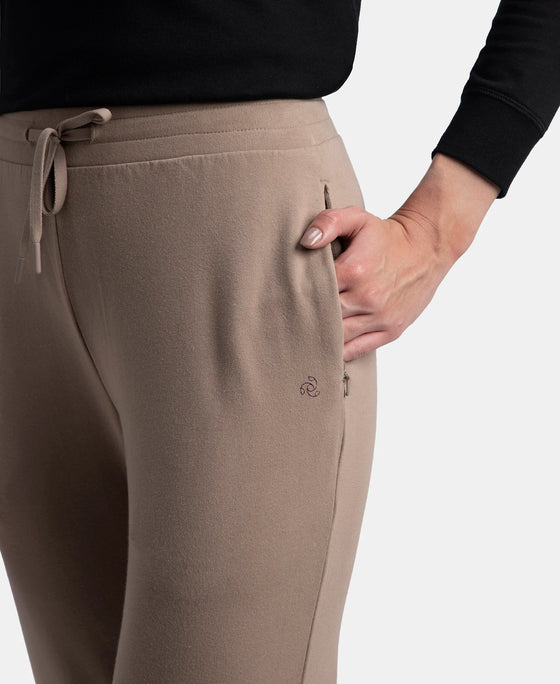 Super Combed Cotton Elastane French Terry Relaxed Fit Joggers With Zipper Pockets - Taupe Grey