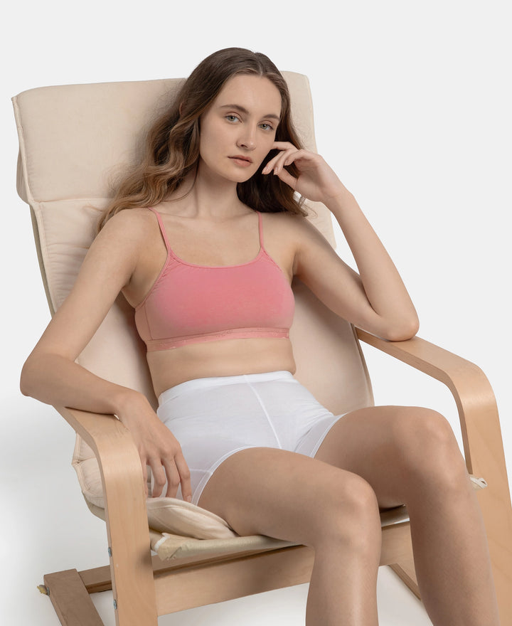 Super Combed Cotton Elastane Stretch Multiway Styled Crop Top With Adjustable Straps and StayFresh Treatment - Rose