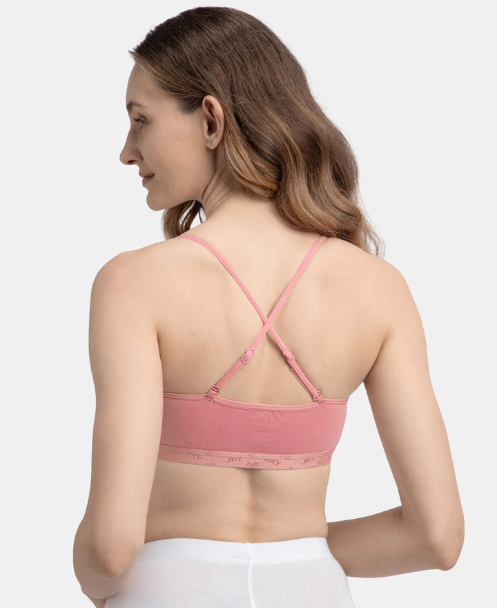 Super Combed Cotton Elastane Stretch Multiway Styled Crop Top With Adjustable Straps and StayFresh Treatment - Rose