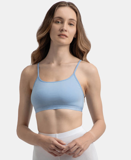 Super Combed Cotton Elastane Stretch Multiway Styled Crop Top With Adjustable Straps and StayFresh Treatment - Soft Chambray
