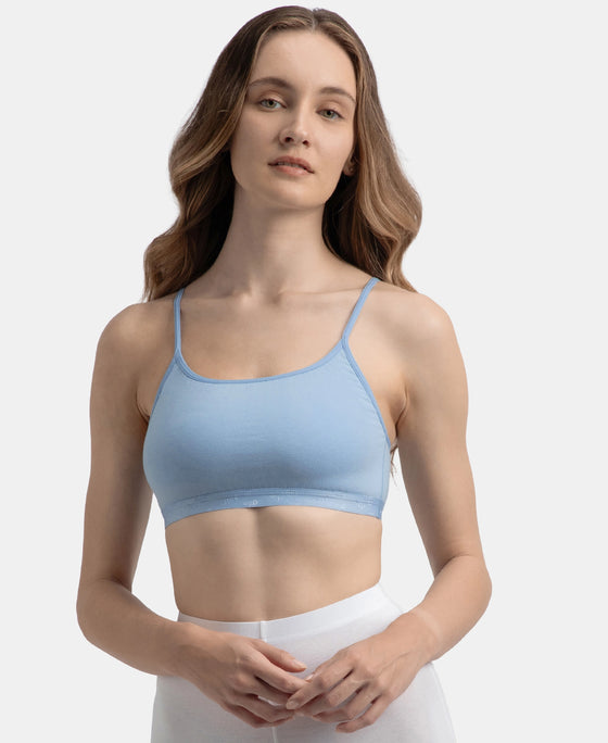 Super Combed Cotton Elastane Stretch Multiway Styled Crop Top With Adjustable Straps and StayFresh Treatment - Soft Chambray