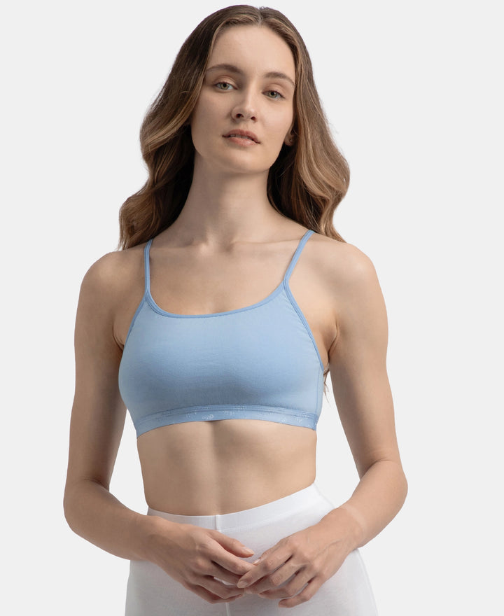 Super Combed Cotton Elastane Stretch Multiway Styled Crop Top With Adjustable Straps and StayFresh Treatment - Soft Chambray