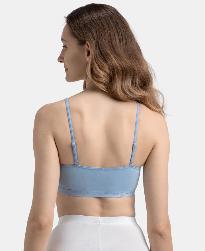 Super Combed Cotton Elastane Stretch Multiway Styled Crop Top With Adjustable Straps and StayFresh Treatment - Soft Chambray