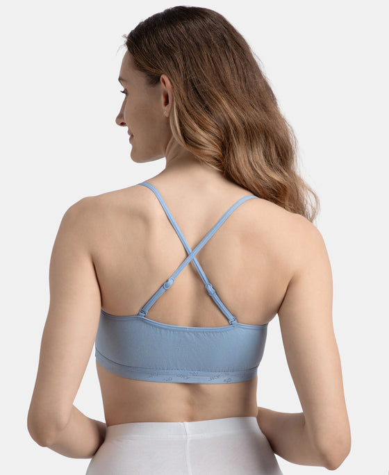 Super Combed Cotton Elastane Stretch Multiway Styled Crop Top With Adjustable Straps and StayFresh Treatment - Soft Chambray