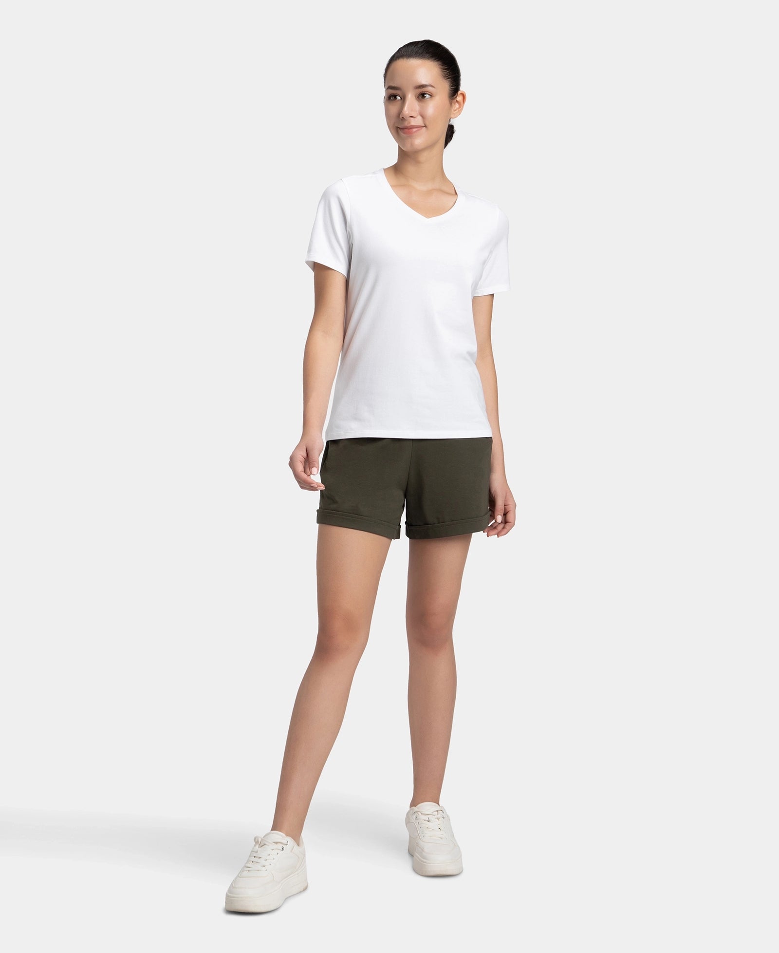 Super Combed Cotton Elastane Stretch Regular Fit Solid V Neck Half Sleeve T-Shirt - White
