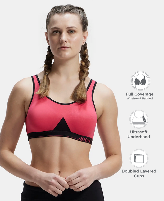 Wirefree Non Padded Super Combed Cotton Elastane Stretch Full Coverage Slip-On Active Bra with Wider Straps and Moisture Move Treatment - Ruby