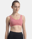 Wirefree Non Padded Super Combed Cotton Elastane Stretch Full Coverage Slip-On Active Bra with Wider Straps and Moisture Move Treatment - Heather Rose