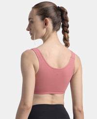 Wirefree Non Padded Super Combed Cotton Elastane Stretch Full Coverage Slip-On Active Bra with Wider Straps and Moisture Move Treatment - Heather Rose