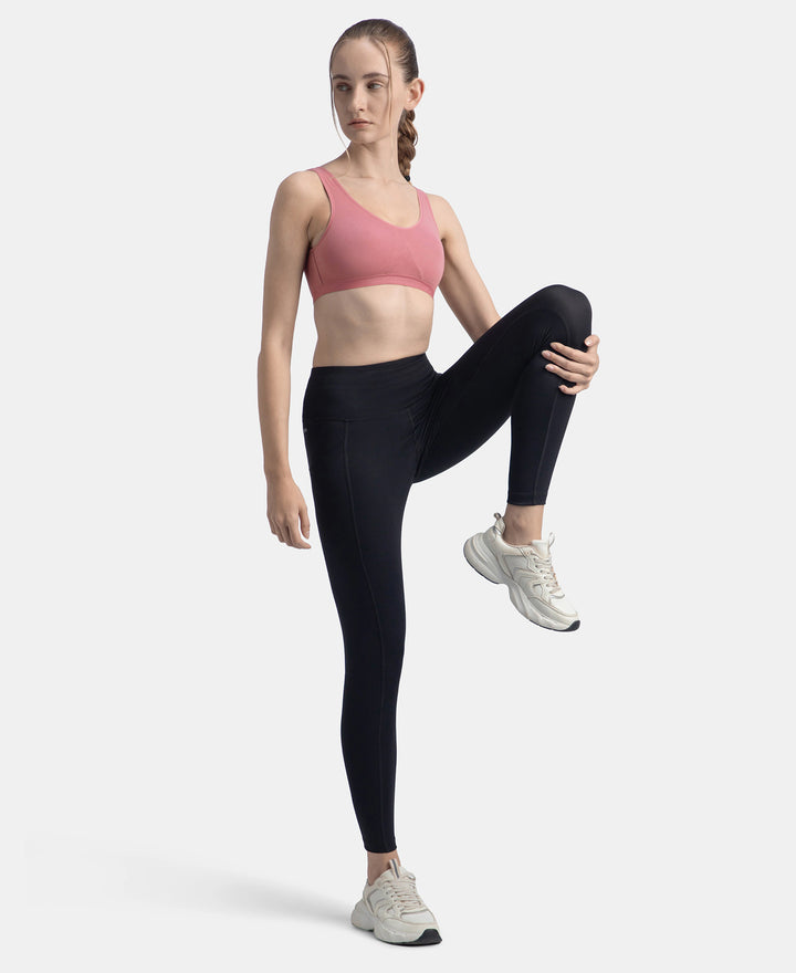 Wirefree Non Padded Super Combed Cotton Elastane Stretch Full Coverage Slip-On Active Bra with Wider Straps and Moisture Move Treatment - Heather Rose