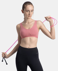 Wirefree Non Padded Super Combed Cotton Elastane Stretch Full Coverage Slip-On Active Bra with Wider Straps and Moisture Move Treatment - Heather Rose