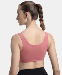 Wirefree Non Padded Super Combed Cotton Elastane Stretch Full Coverage Slip-On Active Bra with Wider Straps and Moisture Move Treatment - Heather Rose